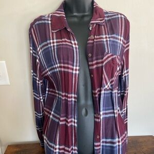 Garage Burgundy and Navy Plaid Button Down Shirt